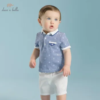 

DB2148 dave bella summer printed short-sleeved baby clothing sets for boy printed sets infant set toddle clothes anchor print