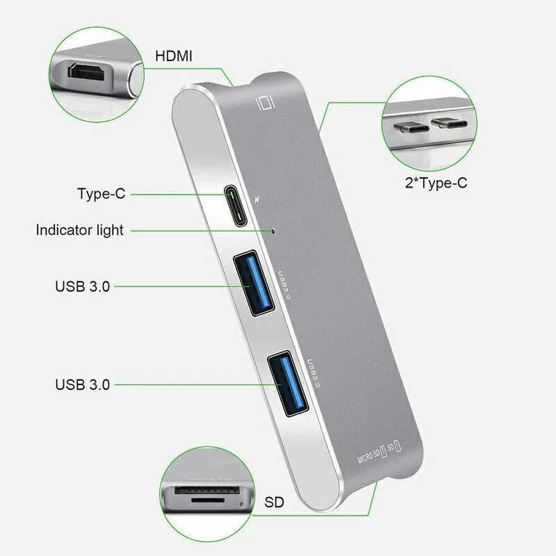 Basix USB C концентратор двойной тип C для Мульти USB 3,0 HDMI для MacBook Pro адаптер Thunderbolt 3 док-станция USB-C 3,1 сплиттер порт USB-C концентратор