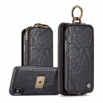 

Luxury For Iphone X 6 6S 7 8 Plus High quality leather Multifunction Flip Card slot Wallet Case For iphone XS Zipper Phone Bags