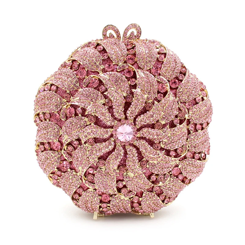 Xiyuan Brand Pink Women Flower Clutch Crystal Evening Party Bags Hard