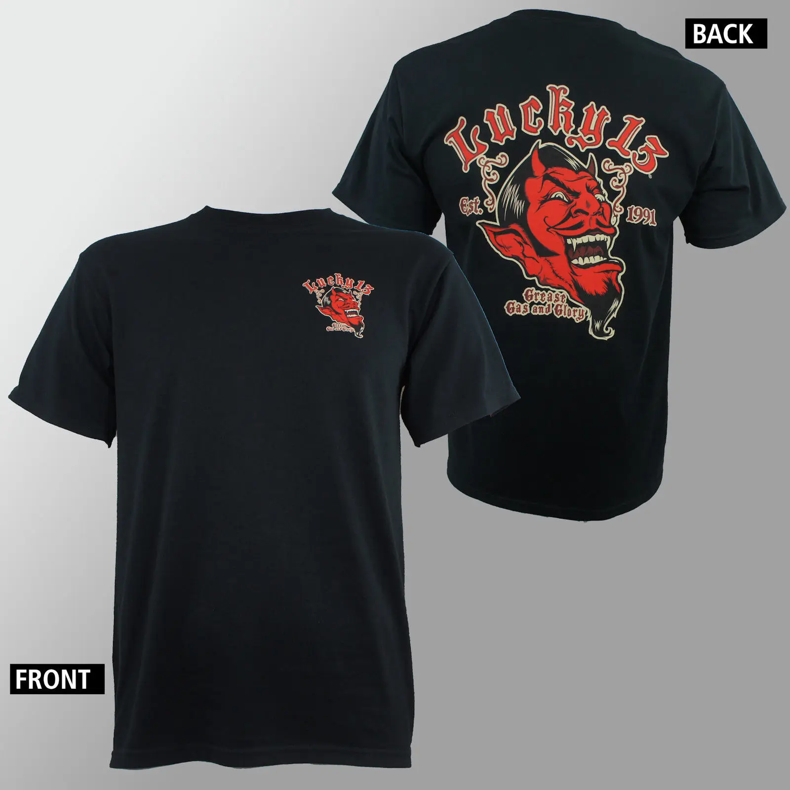 

Authentic LUCKY 13 Devil Grease Gas And Glory Rockabilly T-Shirt S-3XL NEW Unisex Fashion T Shirts top tee