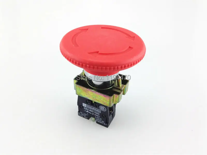 

1pcs/Lot XB2 BS642 XB2-BS642 Red Mushroom Head Turn to Release 1 N/C Turn Reset Emergency Stop Push Button Latching Switch 60mm