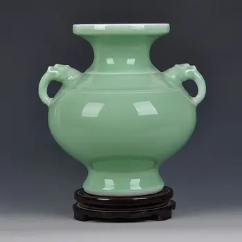 

Antique Ceramic Vase Home Decoration Chinese Shadow Green Glaze Double Ears Vase Flower Decoration Adornment Furnishing Articles