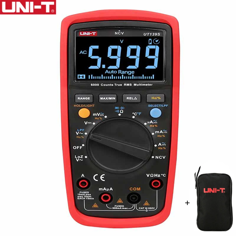 UNI-T UT139S 3 5/6 True RMS Digital Multimeter Multimeter Temperature Probe LPF pass filter LoZ low impedance input + black bag цена UNI-T UT139S 3 5/6 True RMS Digital Multimeter Multimeter Temperature Probe LPF pass filter LoZ low impedance input + black bag цены онлайн