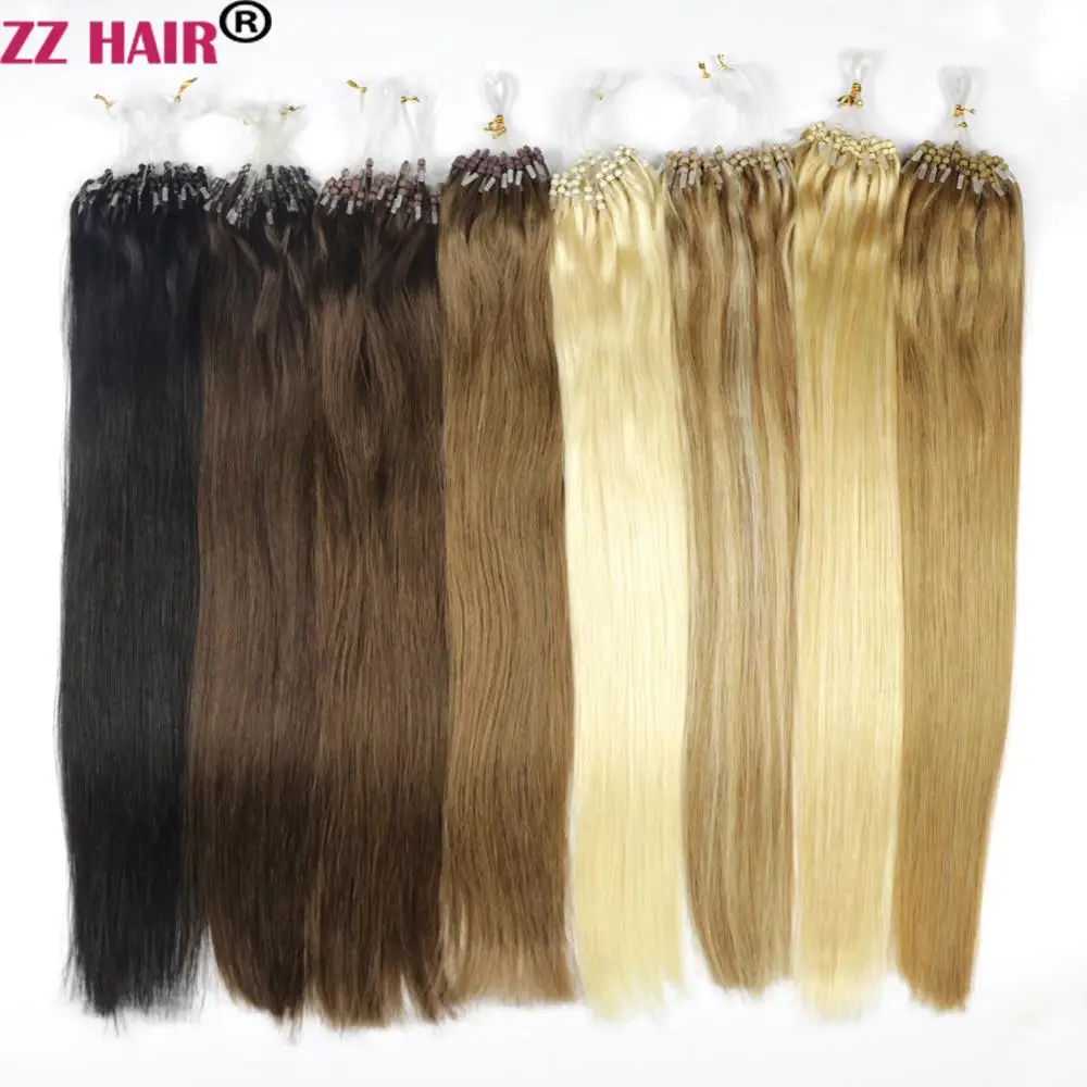 ZZHAIR 0,4 г-0,7 г 1"-24" волосы remy для наращивания на микро-петлях, человеческие волосы для наращивания, 100 г/упаковка, 40 г-70 г