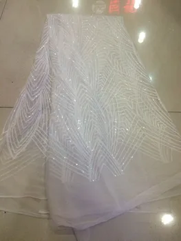 

Nigerian French Lace Fabric David-42906 High Quality with WHITE sequins for wedding dress