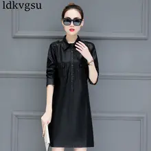 ฤดูใบไม้ร่วงฤดูหนาว PU หนังผู้หญิง Plus กำมะหยี่ Vestidos เสื้อ Plus ขนาด 5XL Party ชุดเซ็กซี่เซ็กซี่หนังชุด a1444(China)