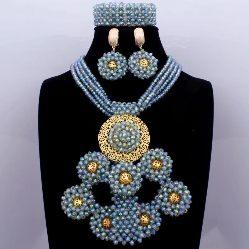 

Newest Fine Jewelry Sets For Women Aqua Green Hot African Dubai Jewelry Sets 2018 Nigerian Necklaces Set For Women Free Shipping
