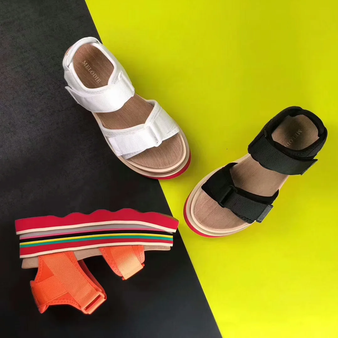 

MELODIE 2019 Summer New Style Genuine Leather Colorful Platform Shoes Women Hook & Loop Women Shoes Platform Sandals MCJ435