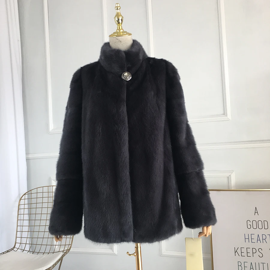 

Real Mink Fur Women Medium long Coat Female detachable sleeves stand coollar Mandarin Collar good quality Real Mink Fur Jacket