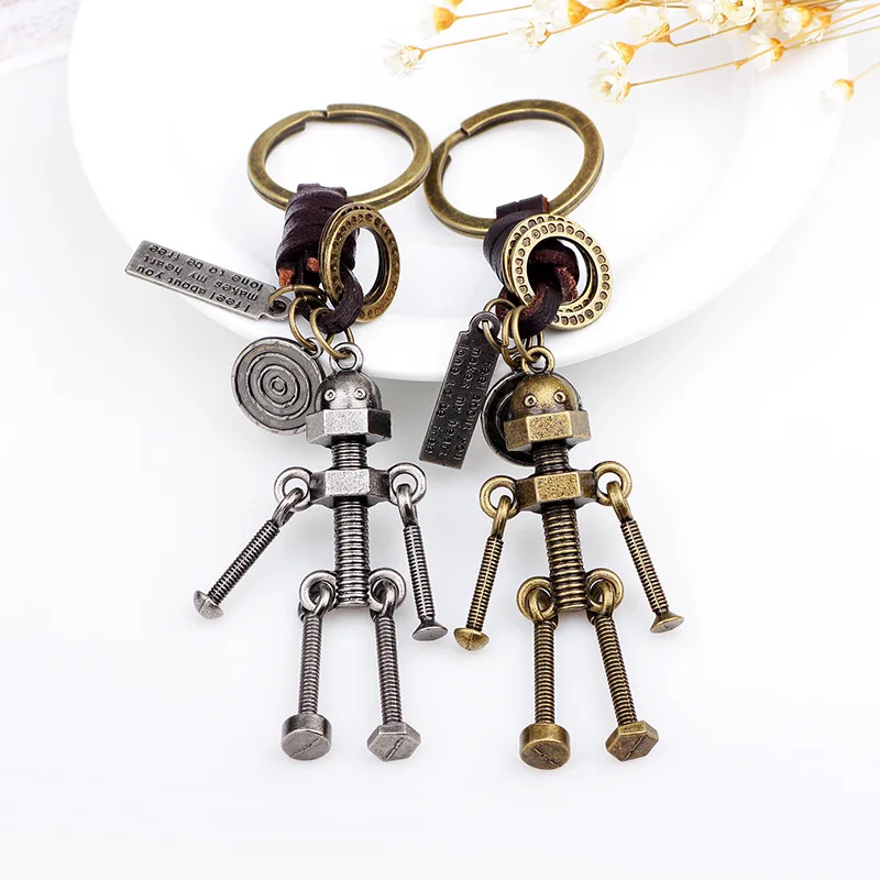 Car Key Chains Vintage Men Adjustable Screw Robot Keychain Copper Alloy