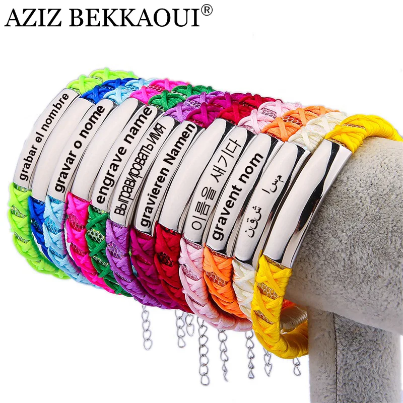 Multicolor Charm Bracelet For Women Adjust Size Personalized Multicolor Charm Bracelet For Women Adjust Size Personalized Engraved Name Diy Jewelry Handmade Braided Ribbon Bohemian In Bracelets From