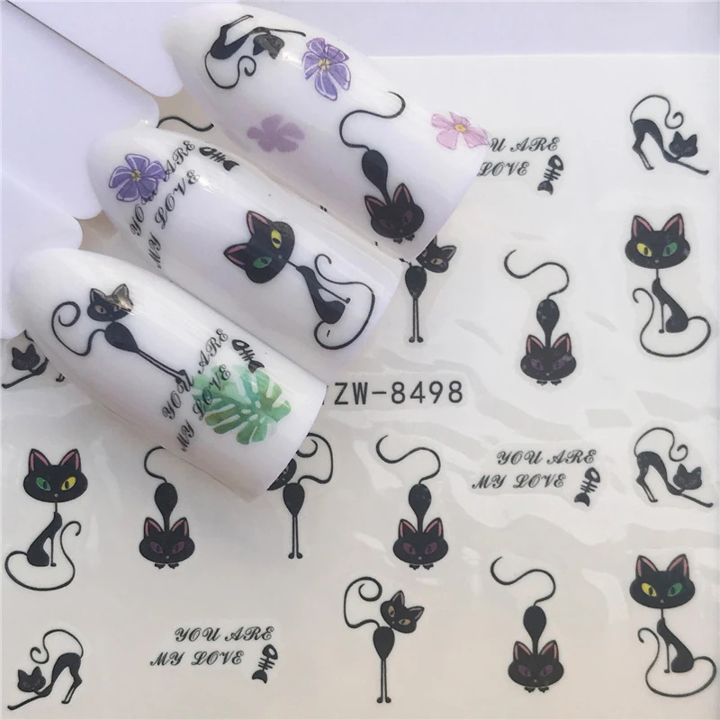 YWK наклейки для ногтей с переводом воды, черные цветы для ногтей, кружевные наклейки для ногтей, украшения из фольги, набор