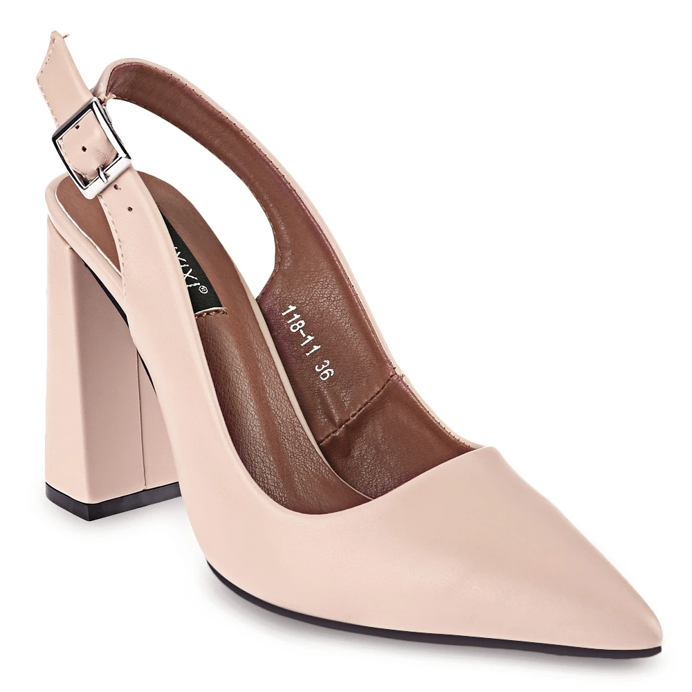 2017 Spring Summer Women Pump High Square Heel Casual Pointed Toe Buckle Design Ladies Thick High