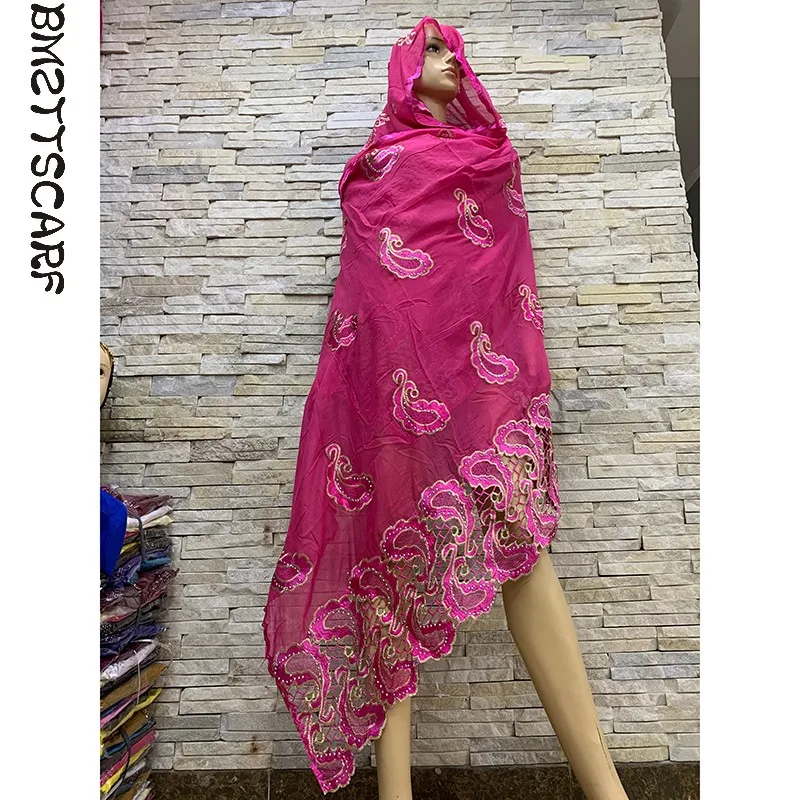 

Real Shot ! New African Women Scarf Muslim Embroidered Women High Quality Heavy Cotton Scarf for Shawls Wraps BM813