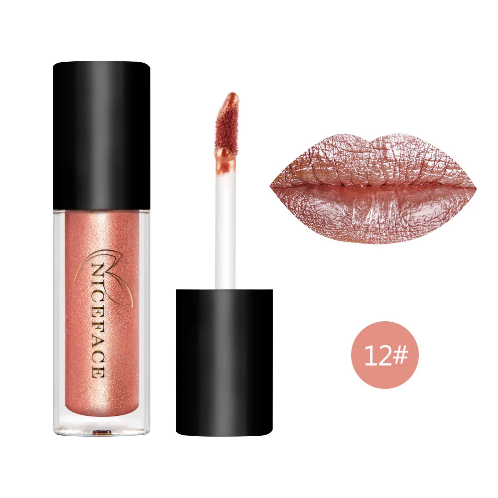 12 colors metallic lip gloss waterproof long lasting shimmer liquid