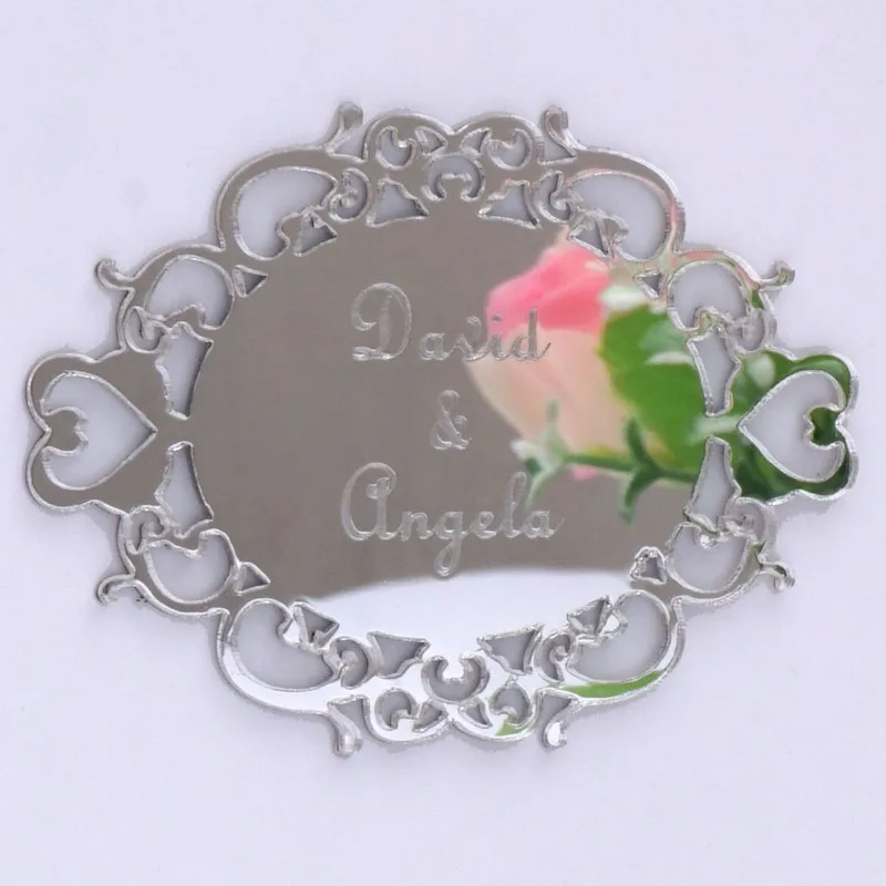  Personalized Oval Mirror Acrylic Sticker Custom Name Party Decor Favors Invitation Card Wedding Par - 4000022251208