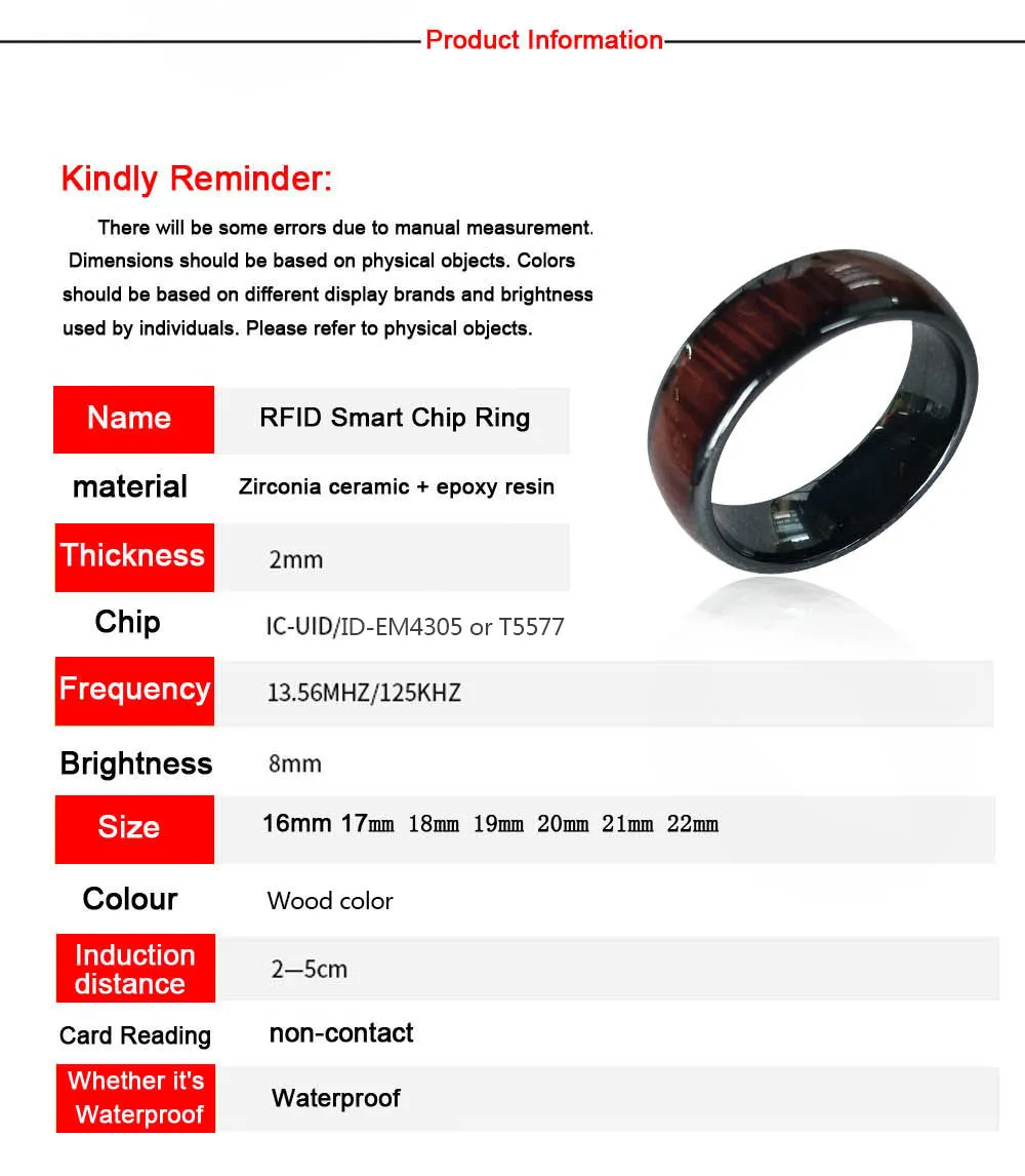 electric door lock 2021 NEW 125KHZ t5577 chip  RFID Wood color Ceramics Smart Finger Ring Wear for Men or Women electronic gate lock