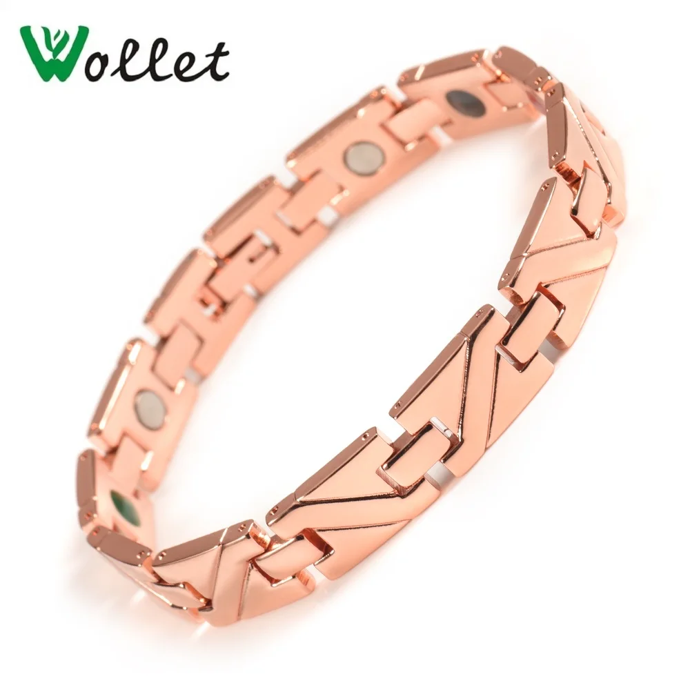 

Wollet Jewelry 316L Stainless Steel Magnetic Bracelet for Men Bio Magnet Rose Gold Color 5 in 1 Health Care Healing Energy