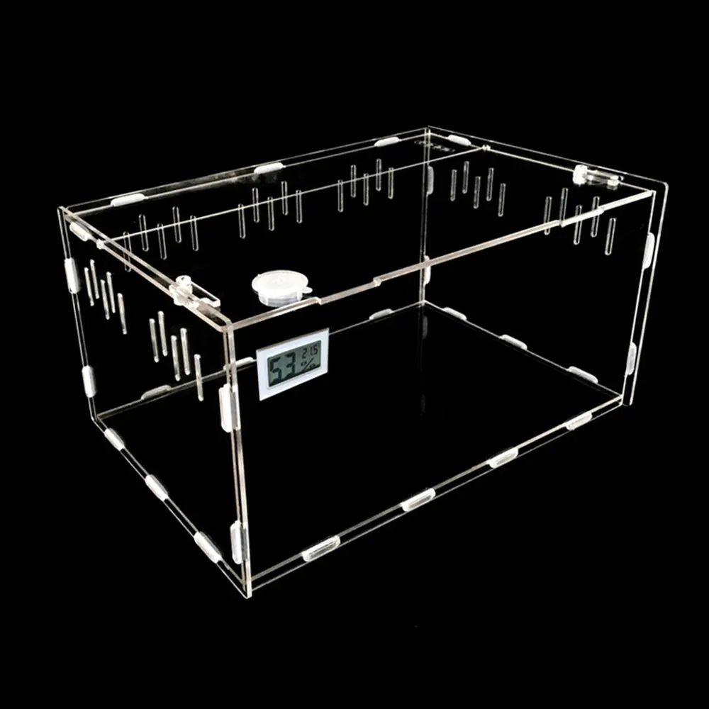 Transparent Cold Blooded Animals Reptile Terrarium 30*20*15cm Home Decoration Pet Breeding Box Acrylic Thermometer Hygrometer