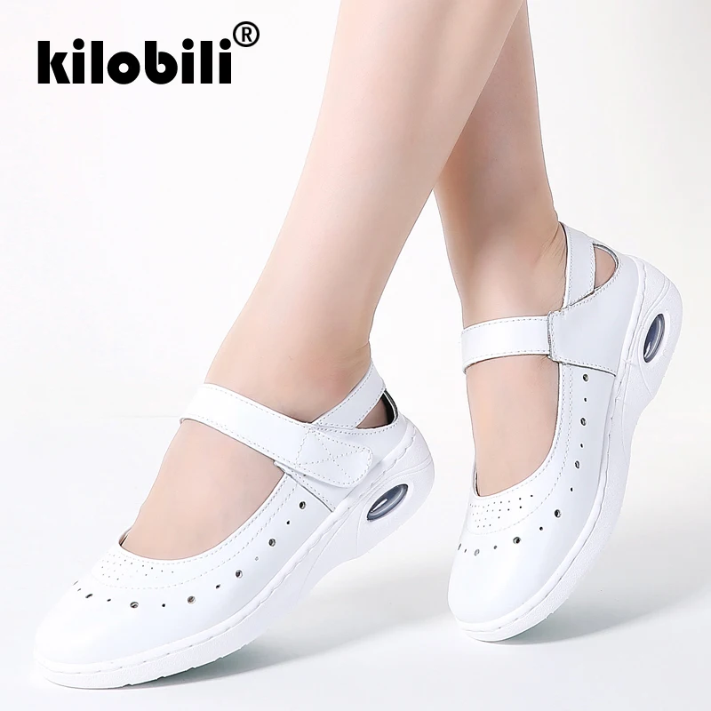 

kilobili 2019 Summer Women Genuine Leather Loafers Casual Ballet Flats White Hollow Shoes Ladies Slip On Loafers Shoes Moccasins