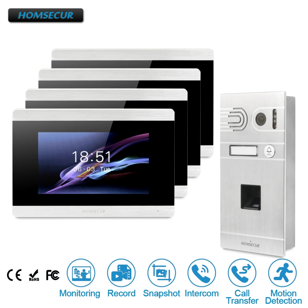 HOMSECUR 7\ Wired Video Door Entry Security Intercom+Call Transfer+Touch Screen Monitor for Apartment BC061-S +BM715-S