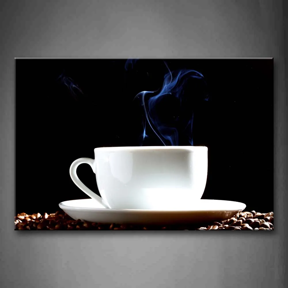 

Framed Wall Art Pictures Coffee Cup Coffee Beans Canvas Print Food Posters With Wooden Frames For Home Living Room Decor
