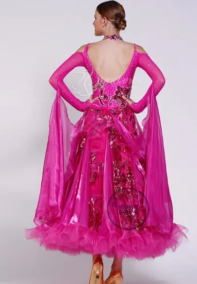Настроить розовый Стандартный Вальс Танго Фокс Рысь быстрый шаг Бальные платья конкурс женщина вырез сзади Леди Девушка