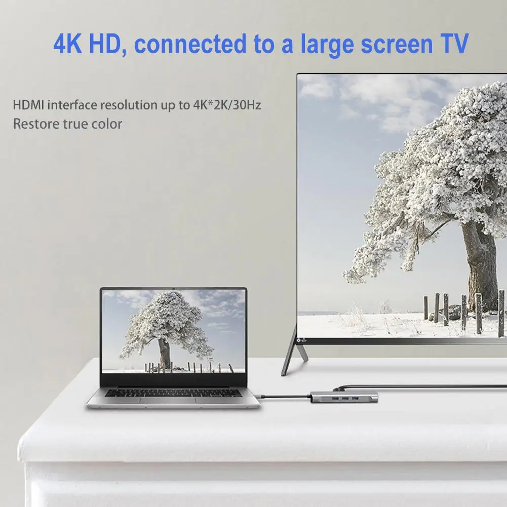 

9 In 1 Type C Adapter Docking Station Hub USB To HDMI 4K HDMI 1000Mbps LAN Port 3.5mm Aux 3 USB TF Reader For MacBook