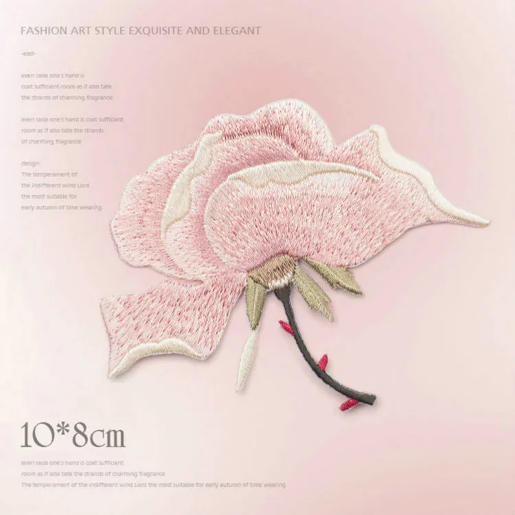 Розовый пион китайская Роза аппликация вышивка цветок патчи для одежды железные наклейки для украшения для одежды Швейные патчи