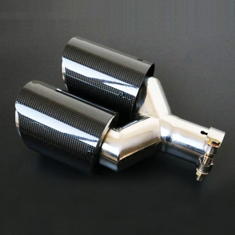 Left inner 63mm Carbon Fiber Dual Pipe Exhaust tail muffler tip Durable