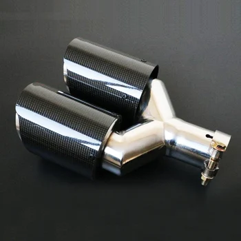 

Left inner 63mm Carbon Fiber Dual Pipe Exhaust tail muffler tip Durable