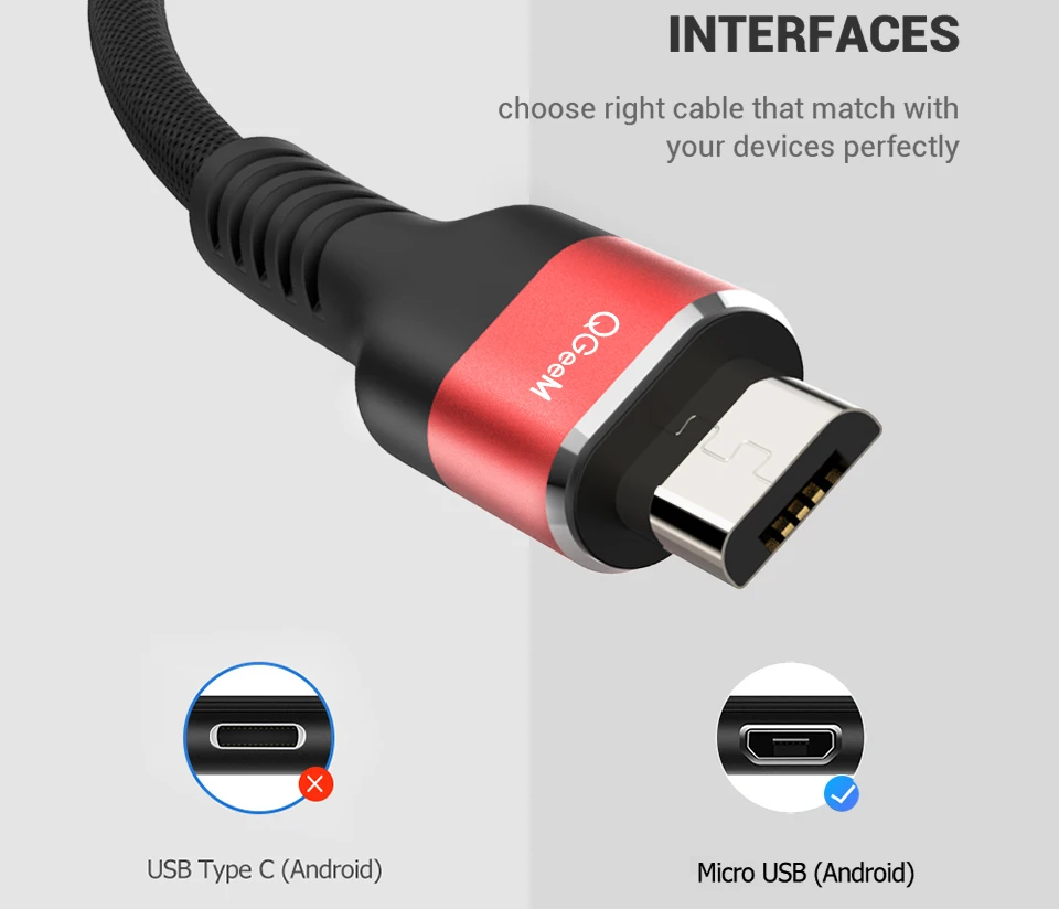 QGeeM Micro USB Cable 2.4A Nylon Fast Charge USB Data Cable for Samsung Xiaomi LG Tablet Android Mobile Phone USB Charging Cable