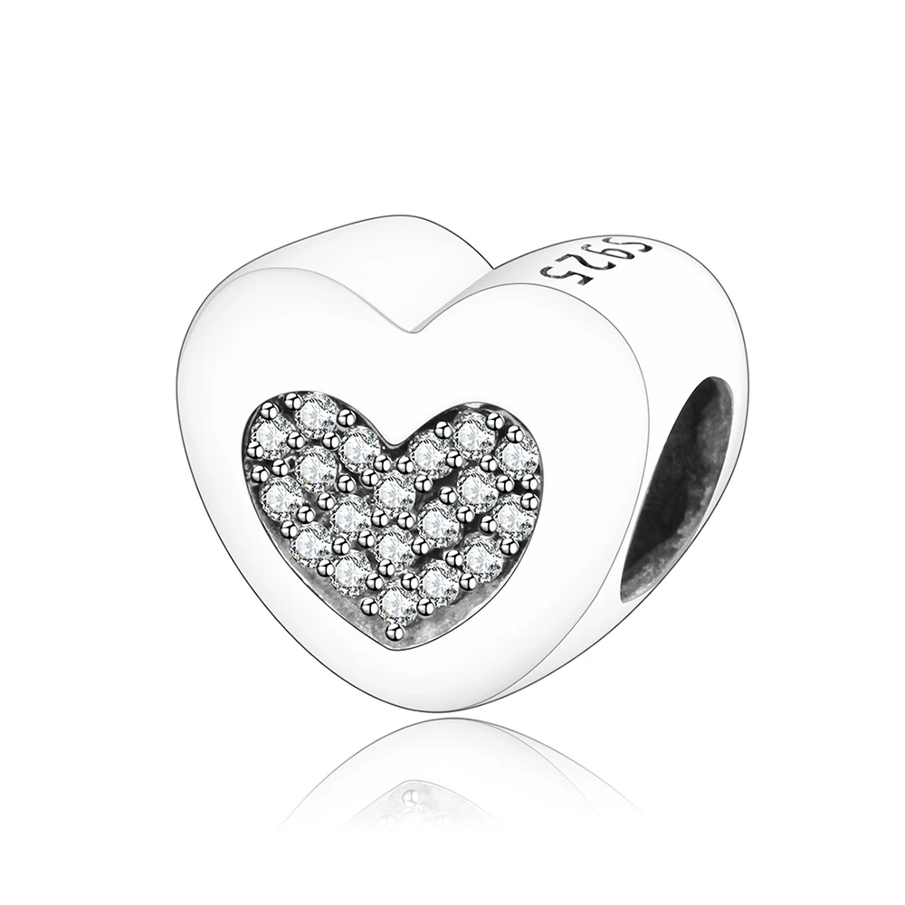 2017 Heart Shape Beads Fit Pandora Charm Original Bracelet 925 Sterling Silver Vintage Heart