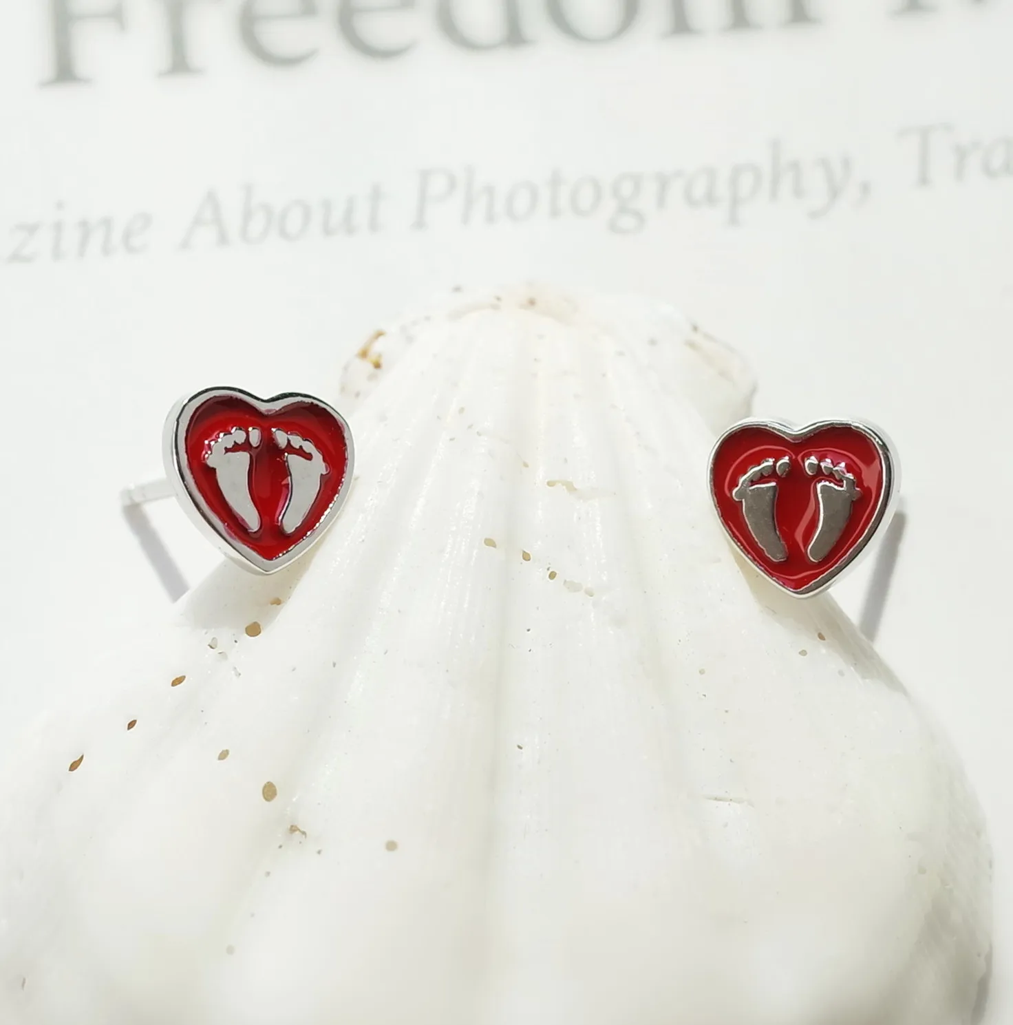 red heart feet earrings 100% 925 Sterling silver Jewelry fashion Hypoallergenic Stud earrings for women girl gift