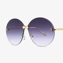 Большие круглые женские очки, роскошные винтажные большие круглые солнцезащитные очки для женщин, большие солнцезащитные очки без оправы, мужские тонированные коричневые очки