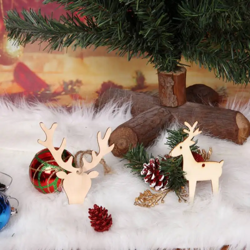 

2018 10Pcs Christmas Mini Wooden Arts Pendant Home Xmas Tree Hanging Ornaments with Rope Angel Elk Sock Home Bar Shop Decoration