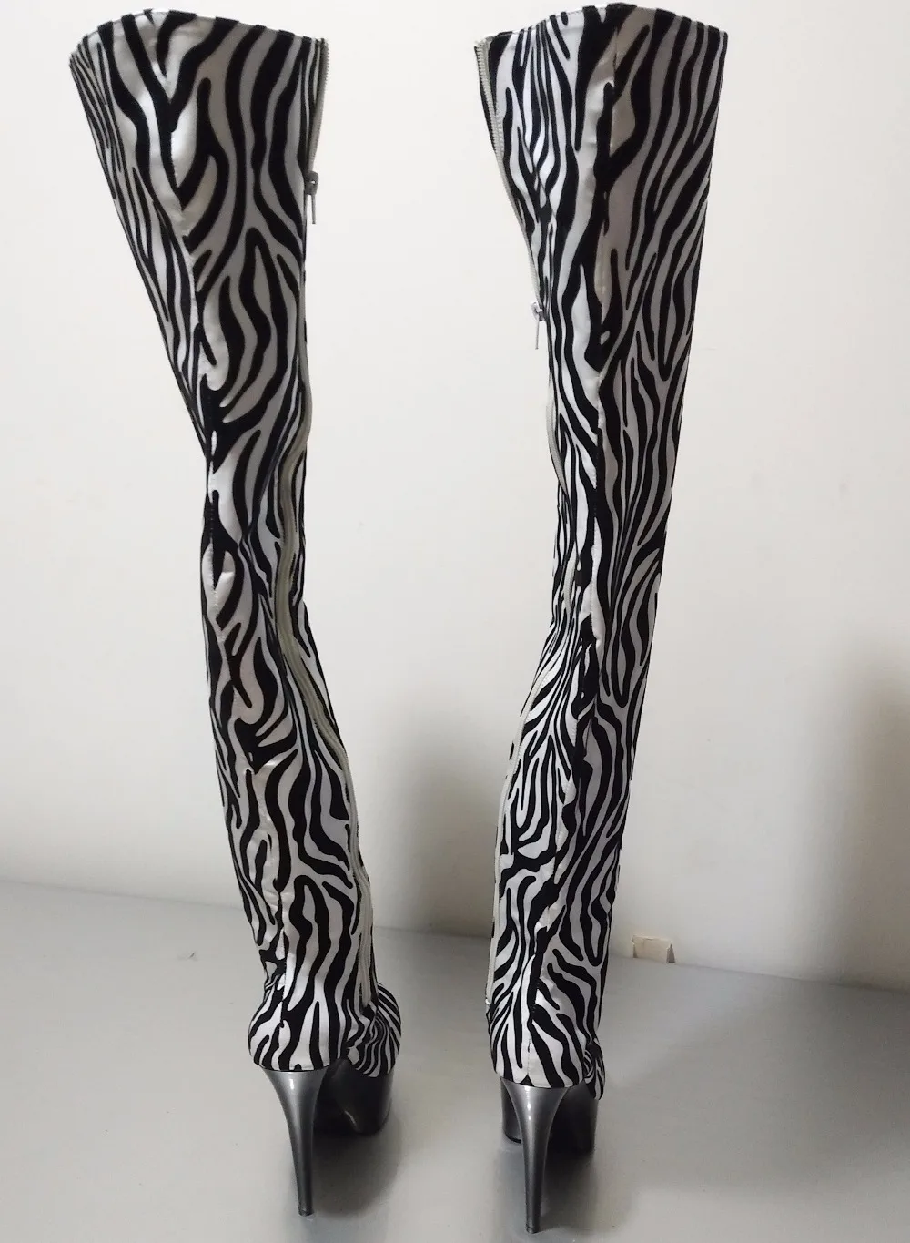 Модные женские кожаные ботинки на платформе с рисунком зебры и конского волоса 15 см обувь на высоком каблуке 6 дюймов пикантные высокие сапоги до бедра