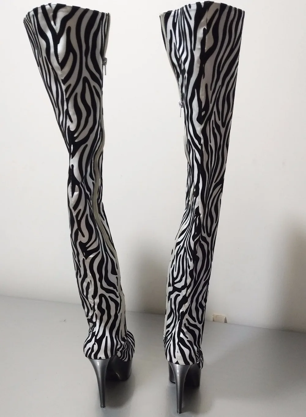 15CM Stylish Zebra Color Material High-Heeled Shoes, Model Pole Dancing Performance Nightclub 6 Inches Sexy Boots