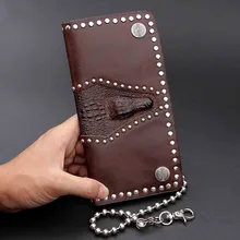 Мужской крутой кожаный бумажник с крокодиловой головкой, Панк Рокер, хип-хоп, Двойные кошельки, коричневый