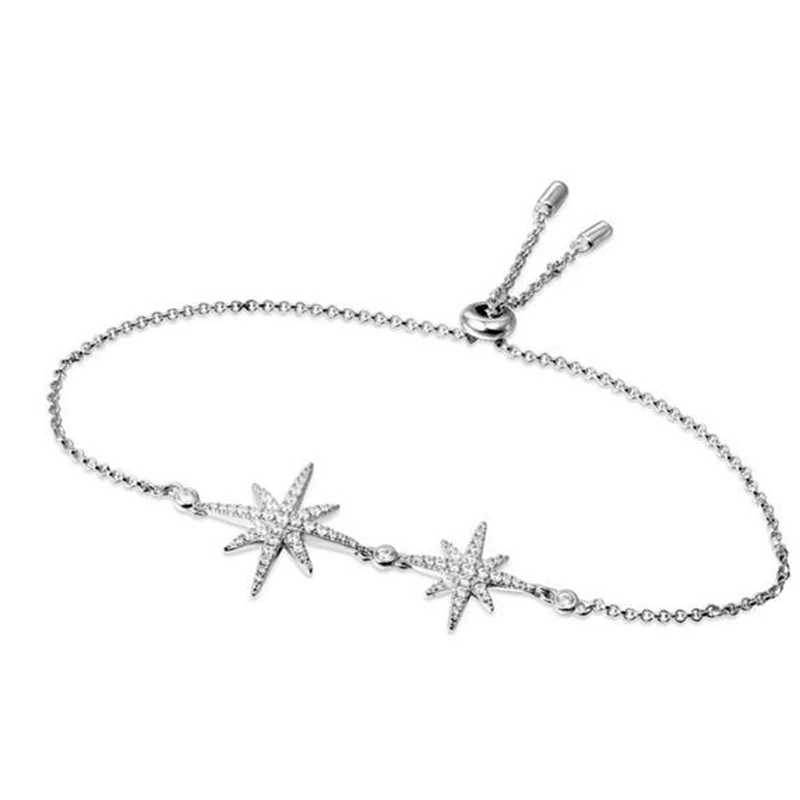 

# MeiBaPJ Luxurious Real 925 Silver Shining Star Bangles for Women Fashion Trendy AAA Zircons Charm Bracelet Party Jewelry
