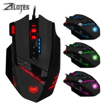 

ZELOTES C-12 Wired Gaming Mouse USB Optical 12 Programmable Buttons Computer Game Mice 40000 DPI Adjustable LED Lights for Gamer