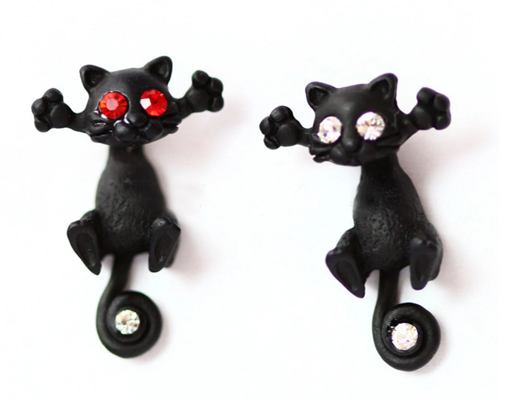 

1 Pcs Fashion black Cute Small Cat Stud Earrings For Women Fine Jewelry EAR-0413
