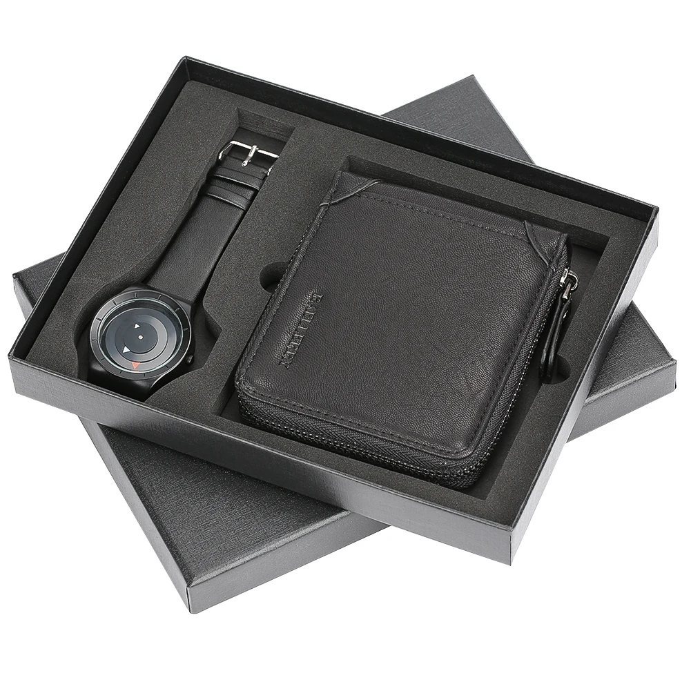 

Quartz Wrist Watch Swirl Arrow Design PU Leather Hasp Wallet Casual Christmas Gift Set for Father Boyfriend