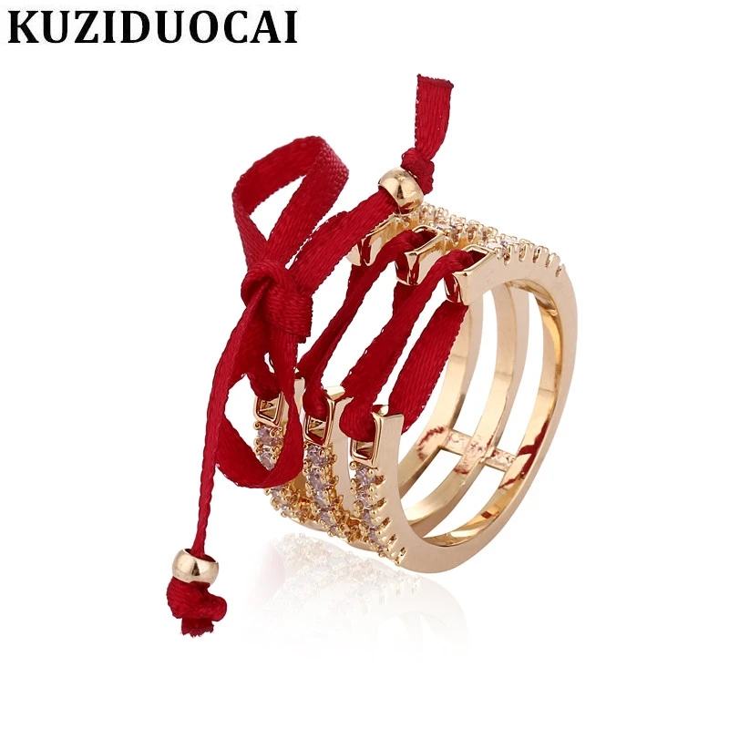 

Kuziduocai 2018 New ! Fashion Fine Jewelry Titanium Steel Ribbon Zircon Tie Bow-knot Creative Wedding Rings For Women Gifts R-92