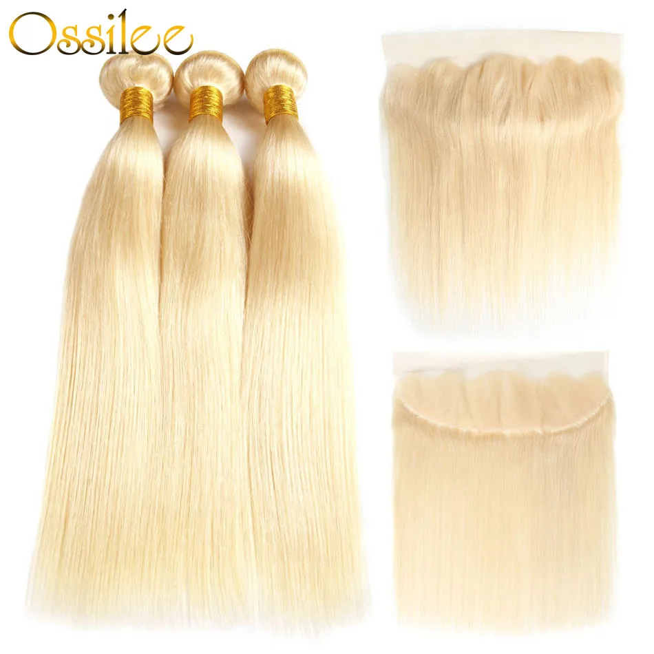 Ossilee 613 Bundles With Frontal Closure Blonde Bundles with Closure Straight Peruvian Hair Bundles with Closure Non Remy Hair