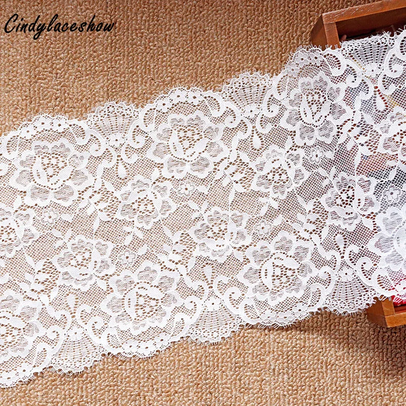 

2Yards 28cm Width Eyelash Elastic Lace Trims Underwear Sewing Lace Fabrics Clothing Lingeire Lace Material Handmade Crafts White
