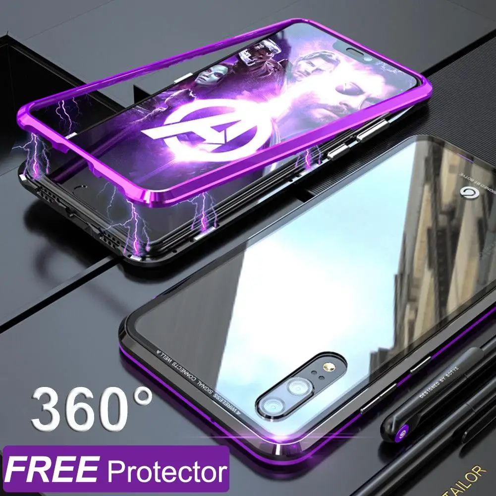 

For Huawei P20 Lite Pro Nova 3e Magnetic Adsorption Tempered Glass Case Cover