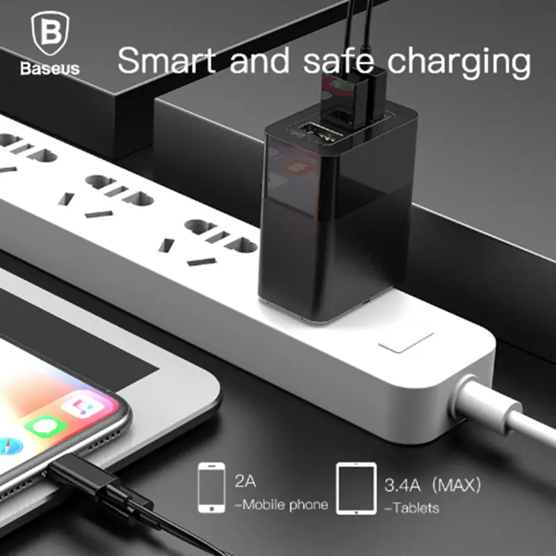 Baseus 3 порта USB зарядное устройство 3 в 1 Тройная вилка EU US UK 2.4A дорожное настенное зарядное устройство адаптер зарядное устройство для мобильного телефона для iPhone X samsung