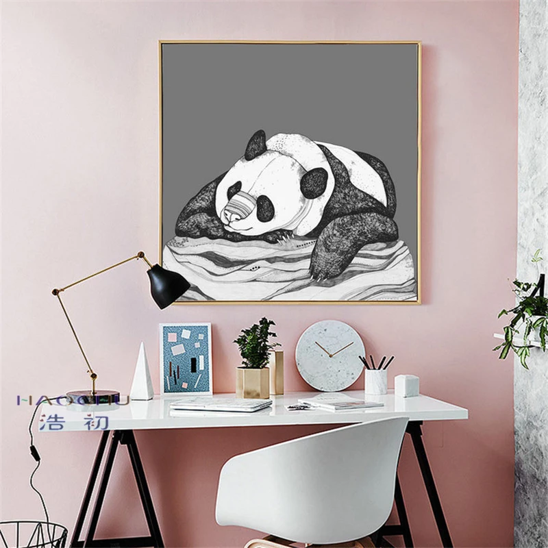 Haochu أسود أبيض رسم لوحة قماش بطباعة فنية الكرتون ملصق جدار صور للمنزل الديكور هدايا بمناسبة ميلاد طفل Wall Pictures Picture For Homeprints Painting Aliexpress